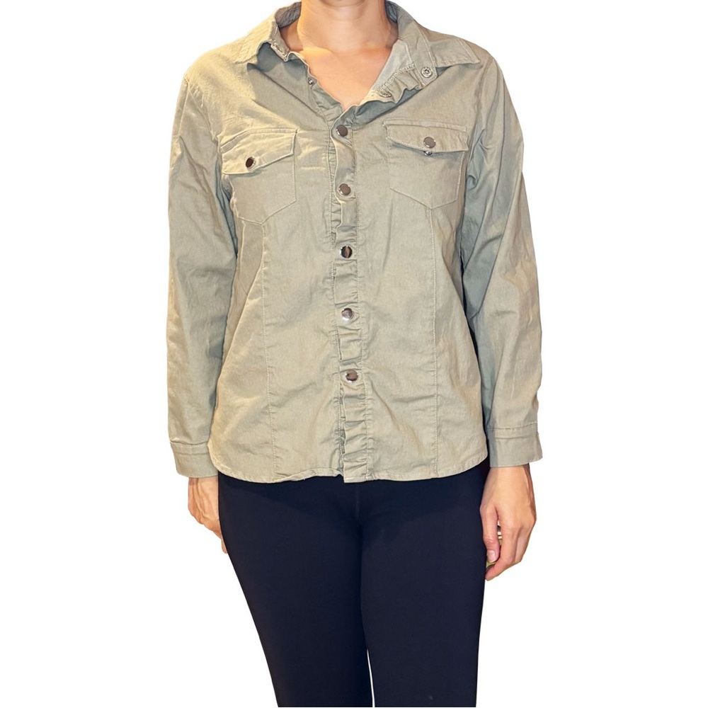 SHEIN Olive Button Down Shirt with Ruffle